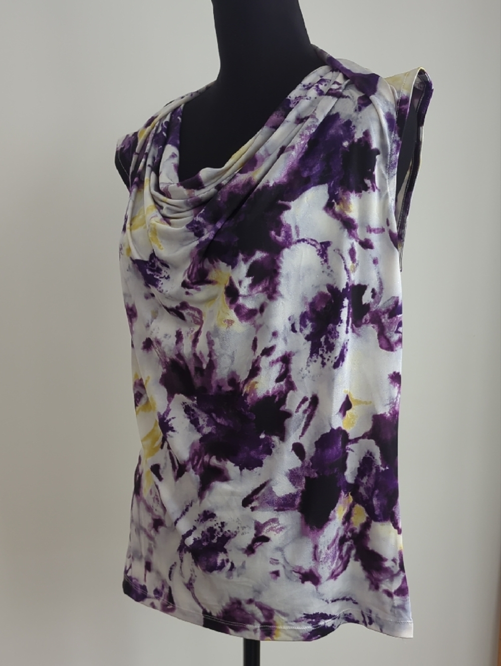 Jones New York Purple and Yellow Paint Cowl Neck Tank Top Sleeveless Blouse